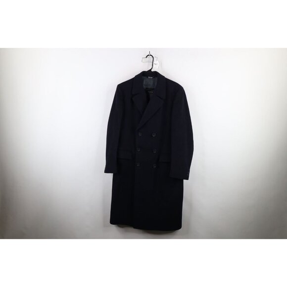 Vtg 70s Pierre Cardin Mens 40R Heavyweight Wool Trench Coat Overcoat Navy USA